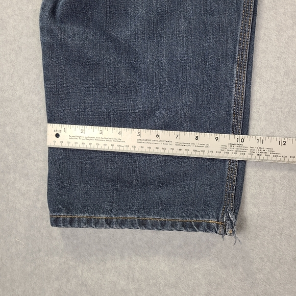 Carhart Men's Blue Denim Jeans Big Relaxed Fit Work Pants 44x32 Leg Hems Clipped - Picture 10 of 16